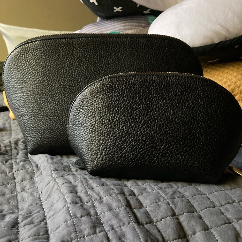 Cuyana Leather Travel Case Set Pebbled Black